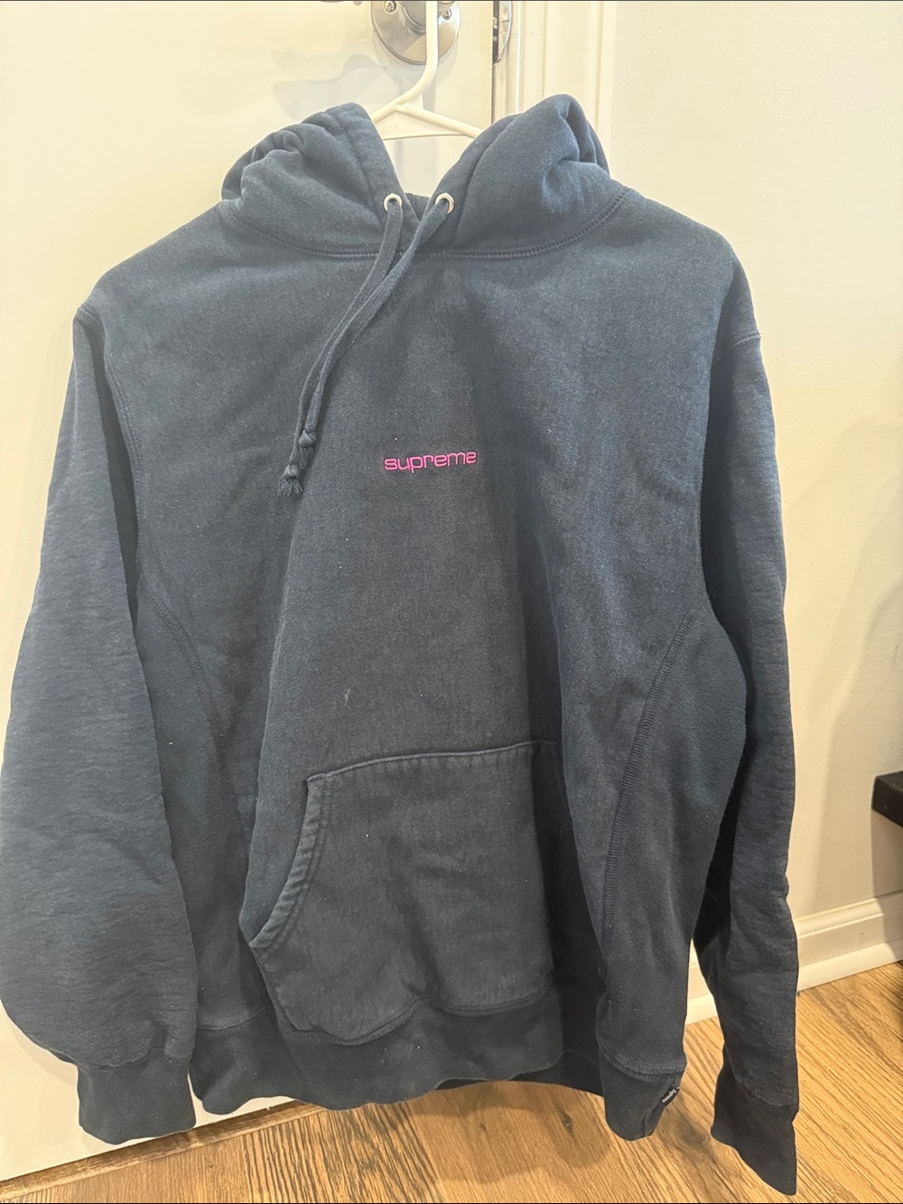 Black Supreme Hoodie with Pink Font